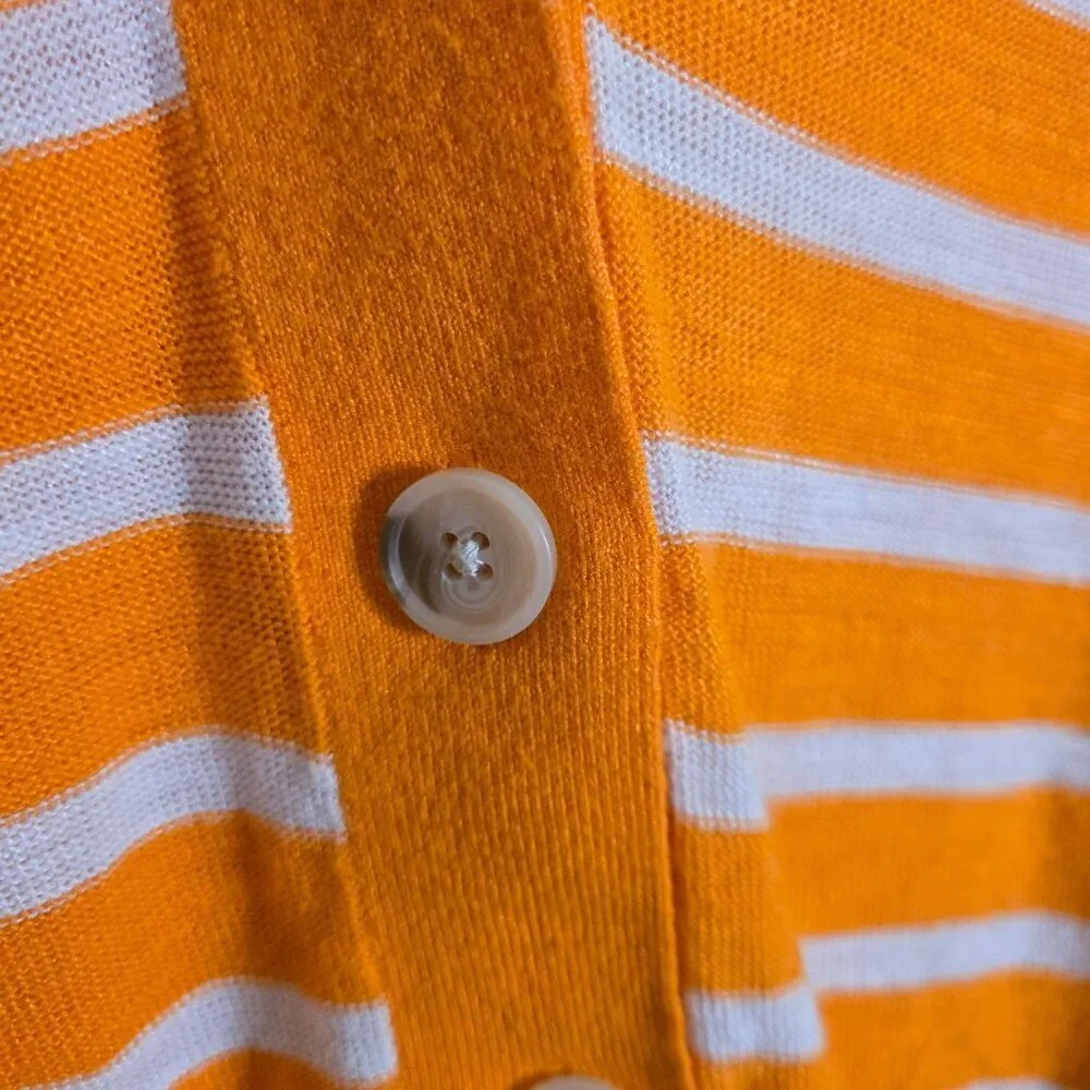 Loft Sherbet Orange White Striped V Neck Lightweight Cardigan Sweater Size L